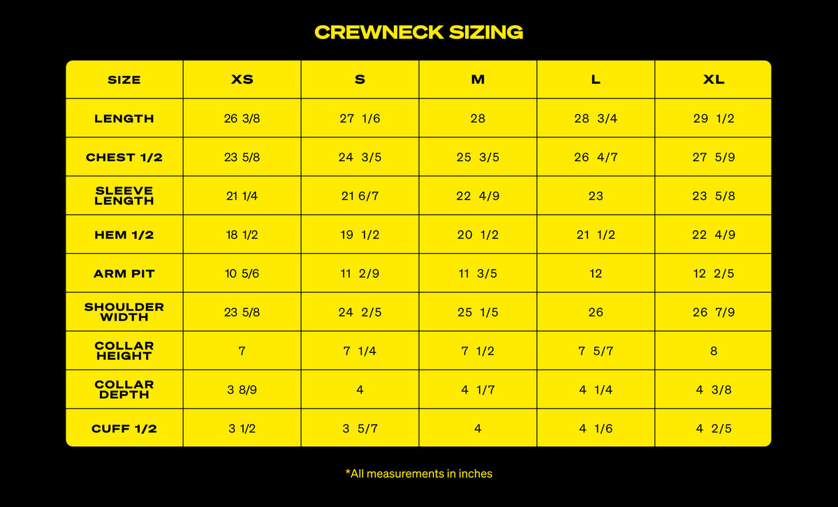 Course Custom Size Chart Crewneck – immi